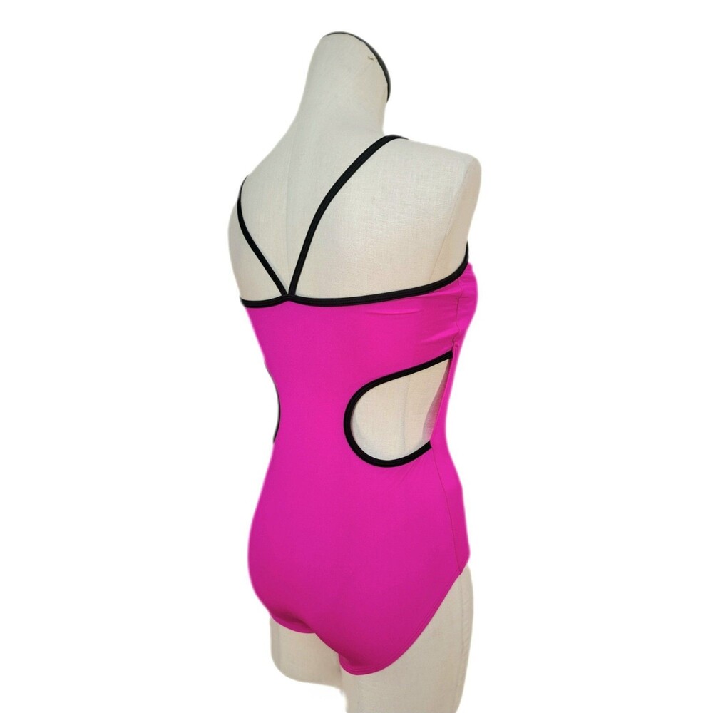 Aja VTG Hot Pink Side Cutout Keyhole Crossback Dance Leotard Built-in Bra Sz AM - Picture 5 of 16